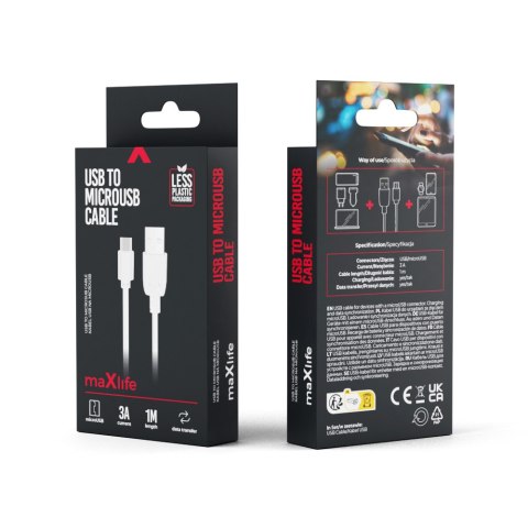 Maxlife kabel USB - microUSB 1,0 m 3A biały