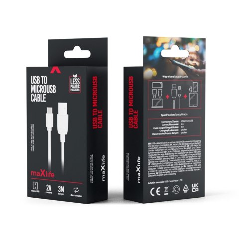 Maxlife kabel USB - microUSB 3,0 m 2A biały