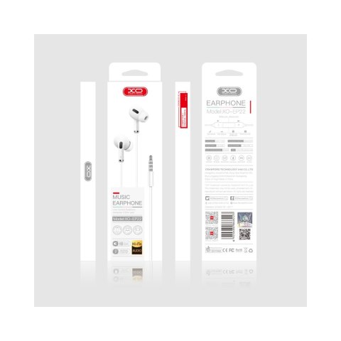 XO słuchawki przewodowe EP22 jack 3,5mm dokanałowe białe