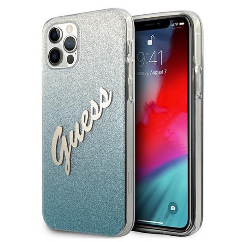 Guess nakładka do iPhone 12 / 12 Pro 6,1" GUHCP12MPCUGLSBL niebieska hard case Glitter Gradient Script