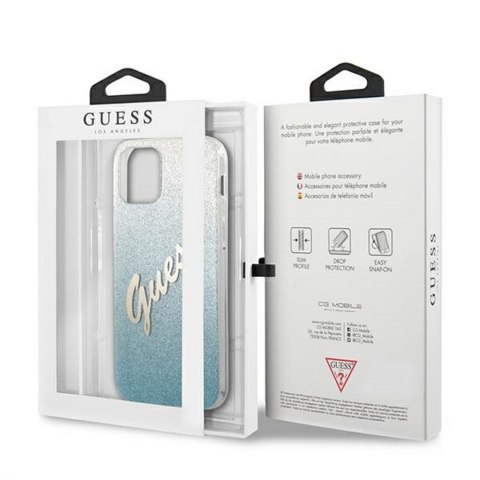 Guess nakładka do iPhone 12 / 12 Pro 6,1" GUHCP12MPCUGLSBL niebieska hard case Glitter Gradient Script