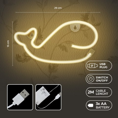 Neon LED WIELORYB ciepły biały Bat + USB FLNE09 Forever Light