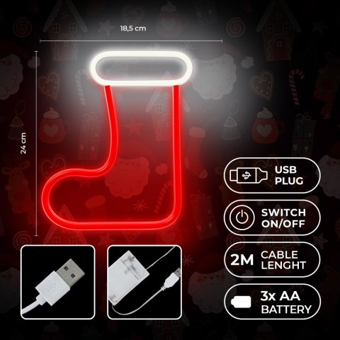 Neon LED CHRISTMAS SKARPETA biała czerwona FLNE23 Forever Light