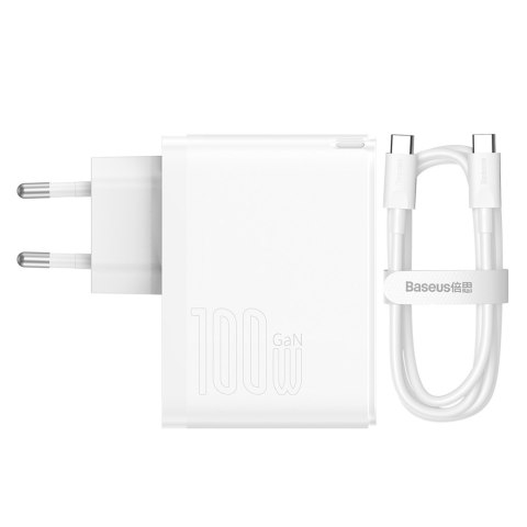 Baseus ładowarka sieciowa GaN5 Pro PD 100W 1x USB-C 1x USB biała + kabel USB-C - USB-C