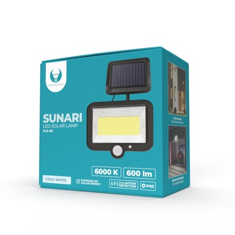 Forever Light Lampa solarna LED SUNARI FLS-06 COB PIR 8W 600lm 6000K 1800mAh Li-Ion