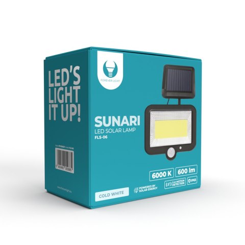 Forever Light Lampa solarna LED SUNARI FLS-06 COB PIR 8W 600lm 6000K 1800mAh Li-Ion