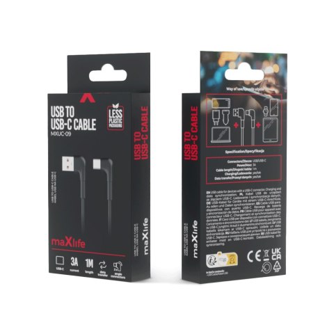 Maxlife kabel kątowy MXUC-09 USB - USB-C 1,0 m 3A czarny