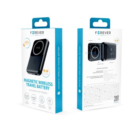 Forever power bank bezprzewodowy MATB-100 PD QC 22.5W 10000 mAh czarny magnetyczny