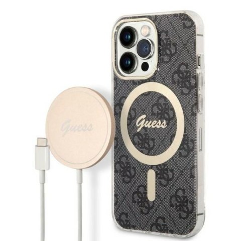 Guess zestaw nakładka + ładowarka do iPhone 13 Pro 6,1" GUBPP13LH4EACSK czarna hard case 4G Print MagSafe