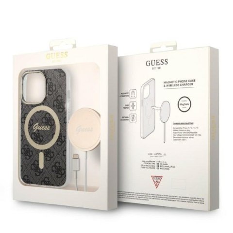 Guess zestaw nakładka + ładowarka do iPhone 13 Pro 6,1" GUBPP13LH4EACSK czarna hard case 4G Print MagSafe