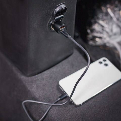 Maxlife ładowarka samochodowa PD QC MXCC-04 1x USB-C 1x USB 20W czarna + kabel USB-C - Lightning 27W