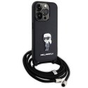 Karl Lagerfeld nakładka do iPhone 15 Pro 6,1" KLHCP15LSASKNPSK czarna HC Saffiano Ikonik Metal Pin Monogram Crossbody