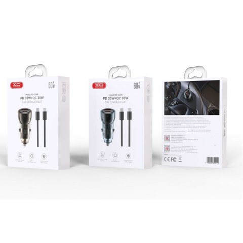 XO ładowarka samochodowa CC60 60W 1x USB 1x USB-C niebieska + kabel USB-C - USB-C
