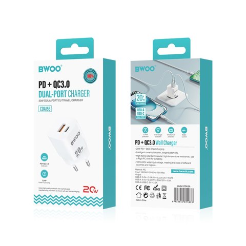BWOO ładowarka sieciowa PD CDA156 1x USB-C 1x USB 20W biała