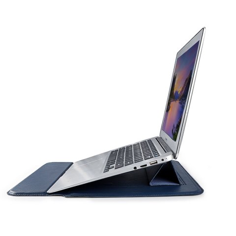 Devia etui pokrowiec torba do laptopa / MacBooka Ultra-Thin z funkcją podstawki 15,4'' wodoodporna sztuczna skóra niebieski