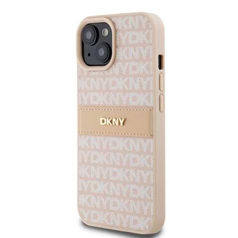 DKNY nakładka do iPhone 15 6,1" DKHCP15SPRTHSLP różowa HC PU repeat texture pattern w tonal stripe