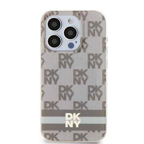 DKNY nakładka do iPhone 15 Pro 6,1" DKHMP15LHCPTSE beżowa HC Magsafe pc tpu checkered pattern w printed stripes