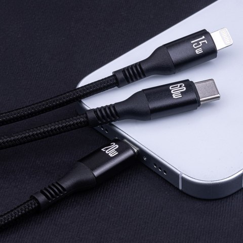 Forever kabel 3w1 USB-C - Lightning + 2x USB-C 1,2 m 60W czarny