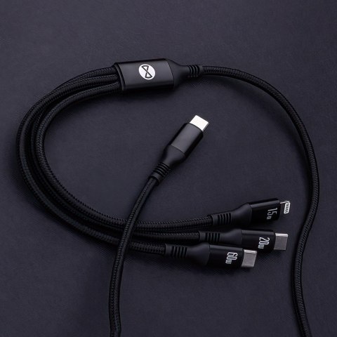 Forever kabel 3w1 USB-C - Lightning + 2x USB-C 1,2 m 60W czarny