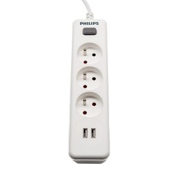 Przedłużacz sieciowy PHILIPS listwa zasilająca 3 gniazda + 2 USB 2m 10A biała