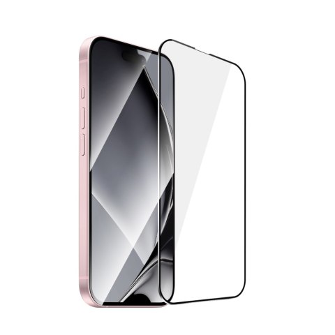 Szkło hartowane z metalową ramką do iPhone 15 6,1" / 16 6,1" czarna ramka