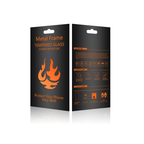 Szkło hartowane z metalową ramką do iPhone 15 6,1" / 16 6,1" czarna ramka