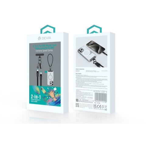 Devia kabel uniwersalna smycz 2w1 PD USB-C - Lightning 0,3 m 27W czarny