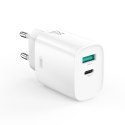 XO ładowarka sieciowa CE29 PD 20W 1x USB-C 1x USB biała + kabel USB-C - Lightning