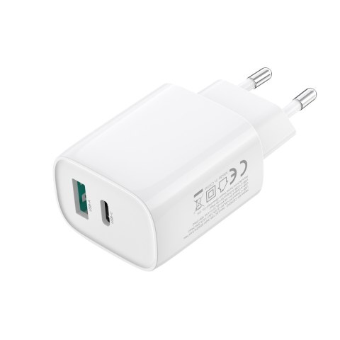 XO ładowarka sieciowa CE29 PD 20W 1x USB-C 1x USB biała + kabel USB-C - Lightning