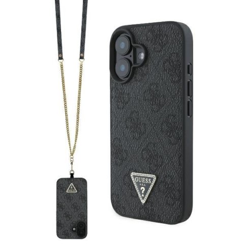 Guess nakładka Leather Metal Logo Strass Crossbody do iPhone 16 6,1" GUHCP16SP4TDSCPK czarna