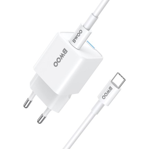 BWOO ładowarka sieciowa PD GaN 30W USB-C z kablem 60W USB-C - USB-C biała