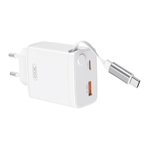 XO ładowarka sieciowa CE31 1x USB 1x USB-C 30W biała z kablem USB-C zwijanym