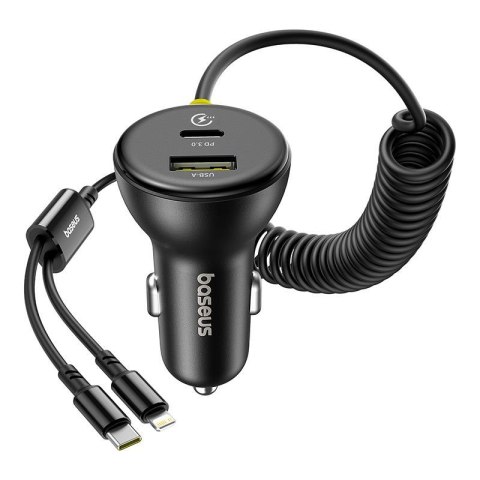 Baseus ładowarka samochodowa PD 1x USB 1x USB-C 60W + kabel USB-C - Lightning czarna