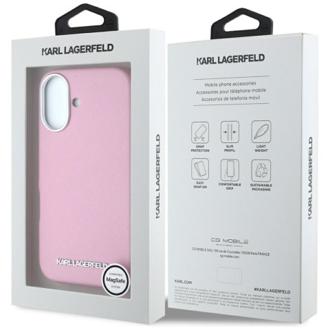 Karl Lagerfeld nakładka Hardcase MagSafe FW Saffiano Metal Logo do iPhone 16 6,1" Różowa