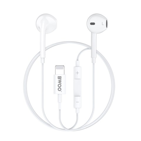 BWOO Przewodowe słuchawki Lightning z regulacją głośności HF179 białe
