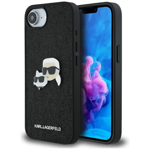 Karl Lagerfeld Nakładka HC Fixed Glitter K&C Heads Logo Metal Pin do iPhone 16e Czarna