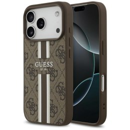 Guess nakładka 4G Printed Stripes MagSafe do iPhone 17 Pro brązowa