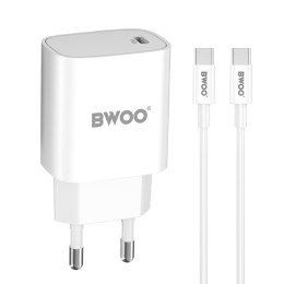 BWOO ładowarka sieciowa 20W PD CDA159 USB-C + kabel USB-C - USB-C biała