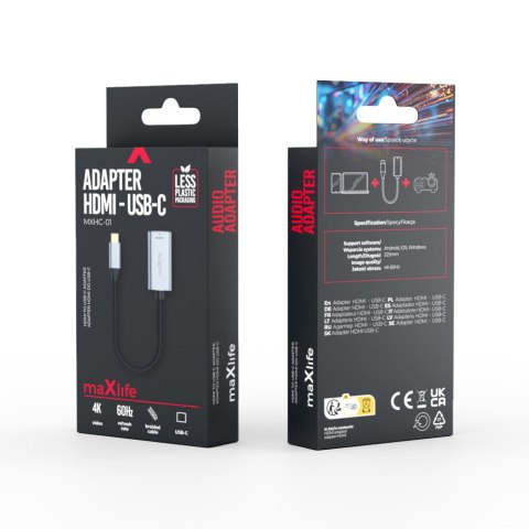 Maxlife adapter MXHC-01 HDMI - USB-C 4K 60HZ czarny