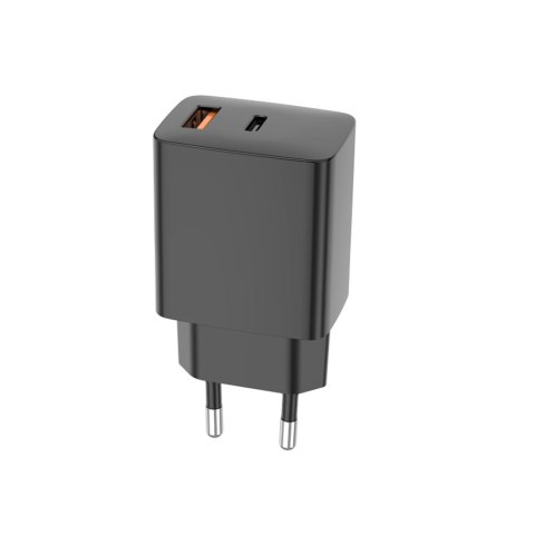 Setty ładowarka sieciowa USB-A + USB-C PD/QC 30W czarna + kabel USB-C 1m RLSK-AC-01 czarna