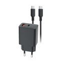 Setty ładowarka sieciowa USB-A + USB-C PD/QC 30W czarna + kabel USB-C 1m RLSK-AC-01 czarna