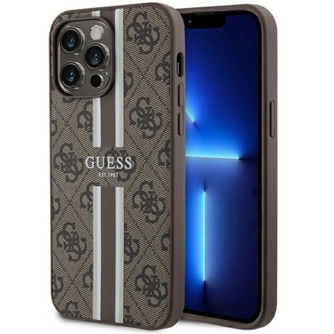 Guess nakładka do iPhone 15 Pro Max 6,7" GUHMP15XP4RPSW brązowa HC MAGSAFE 4G PRINTED STRIPES