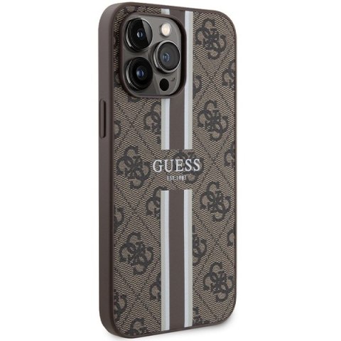Guess nakładka do iPhone 15 Pro Max 6,7" GUHMP15XP4RPSW brązowa HC MAGSAFE 4G PRINTED STRIPES