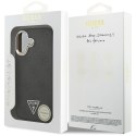 Guess Nakładka Magsafe 4G PU Leather Case With Triangle Logo And Silver Metal Camera Frame Do iPhone 17 Czarna