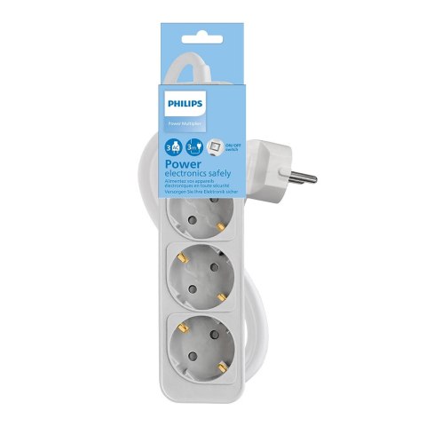 Przedłużacz sieciowy PHILIPS listwa zasilająca 3 gniazda Schuko 1,5m 10A biała
