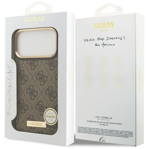Guess nakładka 4G Logo Plate MagSafe do iPhone 17 Pro Max brązowa