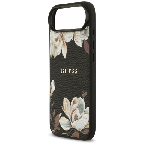 Guess nakładka Grained Flowers Classic Logo MagSafe do iPhone Air czarna