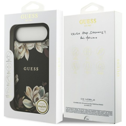 Guess nakładka Grained Flowers Classic Logo MagSafe do iPhone Air czarna