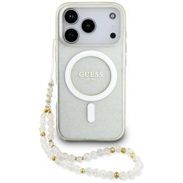 Guess nakładka IML Glitter Pearl Strap MagSafe do iPhone 17 Pro Max transparentna