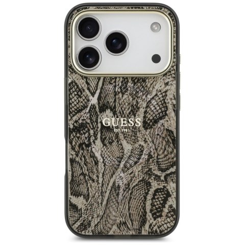 Guess nakładka Python Pattern MagSafe do iPhone 17 Pro brązowa